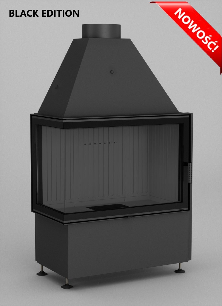 Volcano 2LAT czarna ceramika - Freestanding corner stove HITZE SIGA in a set with connecting pipes