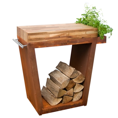 stolik trapez 80x45x91 corten blat drewniany 1 - Kominek z płaszczem wodnym MBA PW 17 lewy BS