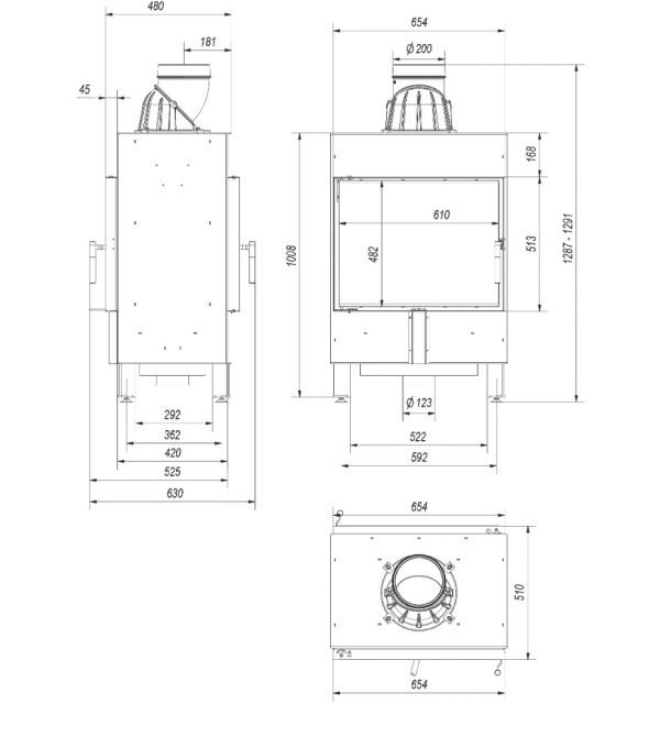 Lucy 12 tunel4 600x680 - Kominek powietrzny stalowy KRATKI LUCY TUNEL 12 kW Ø 200