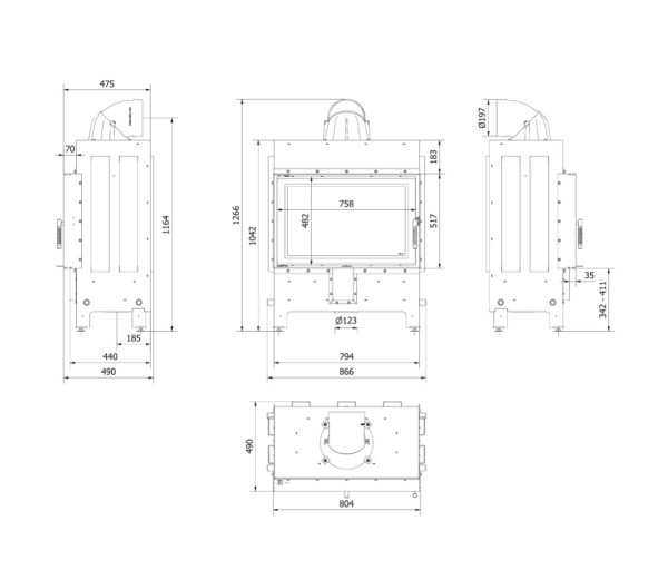 Lucy 14 new4 600x512 - Kominek powietrzny stalowy KRATKI LUCY 14 kW Ø 200