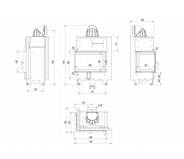 MBM10lewy 600x518 - Fireplace insert MBM 10 left BS