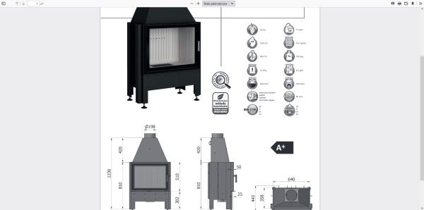 Screenshot 2022 06 04 at 09 03 11 Volcano 1VT S.pdf Volcano 1VT SLIM.pdf 600x298 - Hajduk Volcano 1VTS fireplace insert, black ceramics
