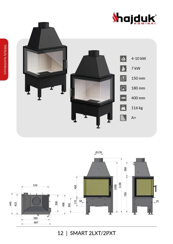 Smart 2PXT 2LXT karta techniczna 600x848 - Hajduk Smart 2LXT fireplace insert, black ceramics