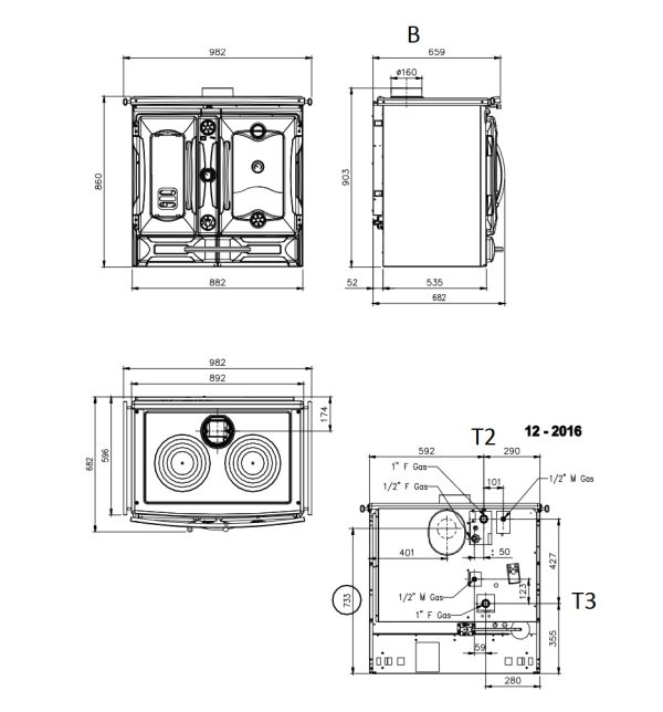 TermoSuprema rysunek techniczny 600x644 - Piec kuchenny na drewno z płaszczem wodnym  La Nordica TermoSuprema Compact DSA