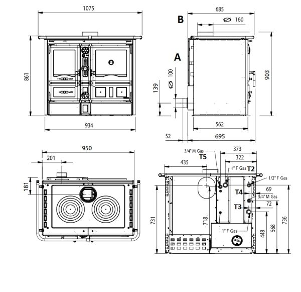 Termorosaxxl 4.0 wymiary 600x581 - La Nordica TermoRosa XXL DSA 4.0 kitchen stove with water jacket