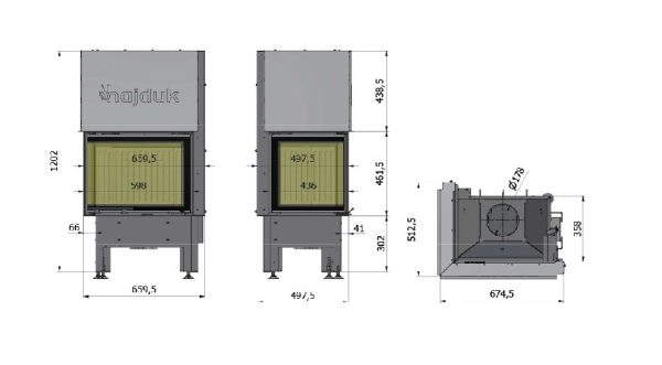 Wymiary SM 2PXTH n 600x331 - Hajduk Smart 2LXTh fireplace insert, black ceramics