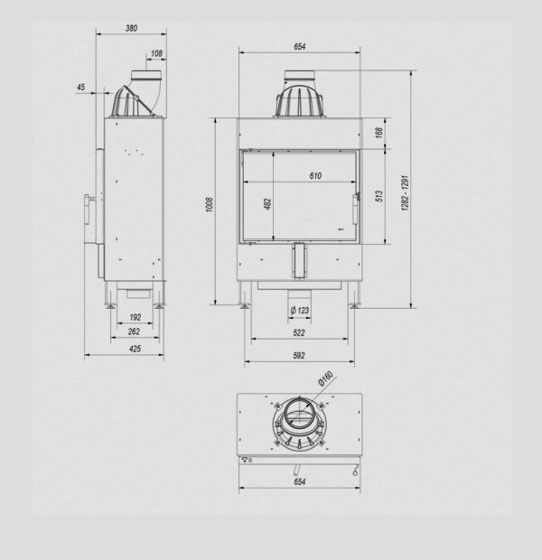 lucy 12slim 600x620 - Kominek powietrzny stalowy KRATKI LUCY SLIM 8 kW Ø 160