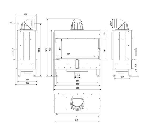 lucy 16 600x517 - Kominek powietrzny stalowy KRATKI LUCY 16 kW Ø 200