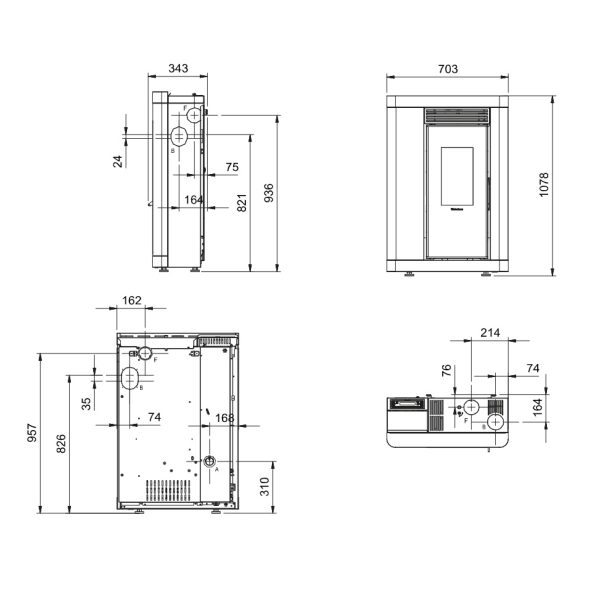 Annabella wymiar 600x596 - Piec na pelet LaNordica – Extraflame Annabella AD Evo