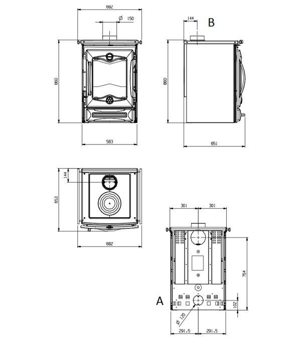 Cucinotta rysunek techniczny 600x684 - Kuchnia na drewno La Nordica Cucinotta