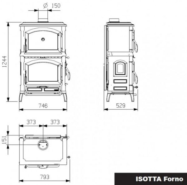 b shop8 60 600x594 - Liatinový sporák na drevo LaNordica Extraflame Isotta Forno s rúrou