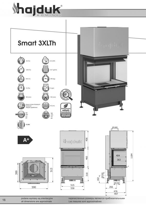 Smart 3XLTh karta techniczna 600x849 - Kamineinsatz Hajduk Smart 3XLTh schwarz Schamotte