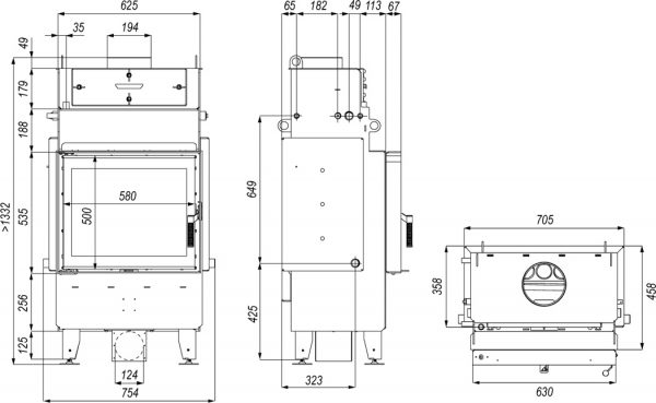 navi sm 1 600x369 - Wkład kominkowy z płaszczem wodnym DEFRO Navi SM 14kW czarny