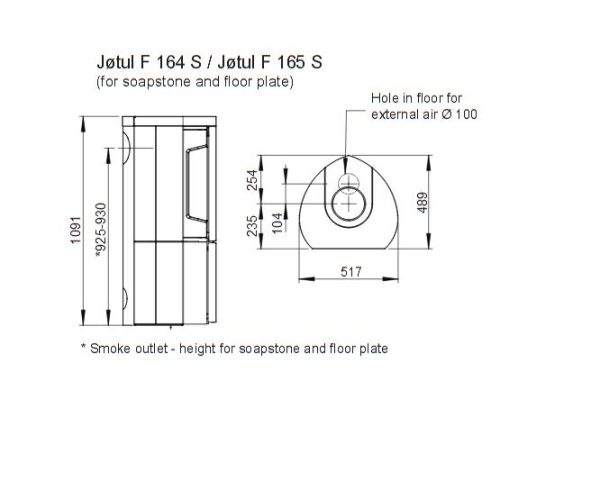 F 165 s wymiar 600x499 - Piecyk na drewno 5kW Jøtul F 165 S steatyt