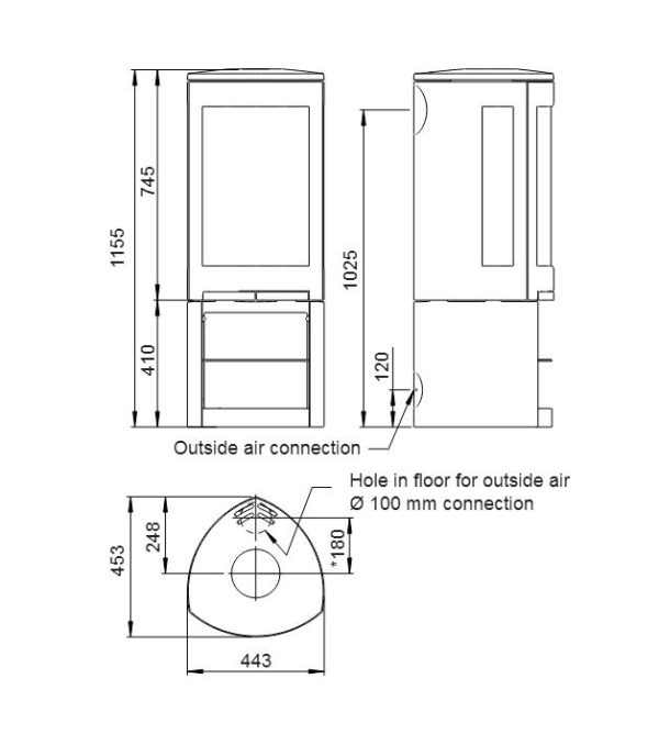 F 378 wymiar 600x678 - Żeliwny piecyk na drewno Jøtul F 378V2 Advance