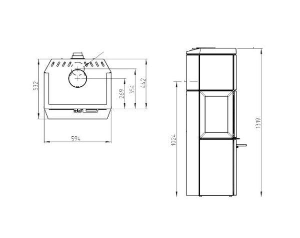 F 520 HT wymiar 600x477 - Kominek  żeliwny Jøtul F 520 HT