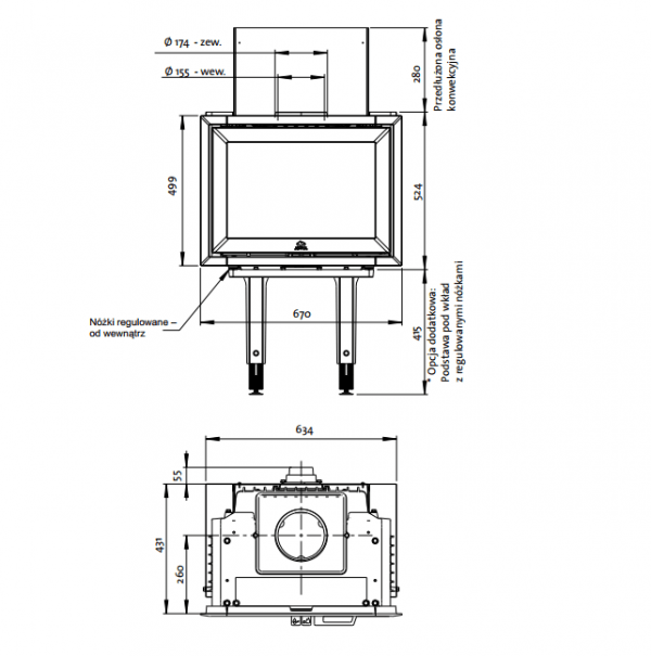 520F 600x605 - Wkład kominkowy Jøtul I 520 F BP  z ramką i podstawą