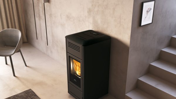 MILLA H PARTICOLARE nero 1 600x338 - Piecyk na pellet z płaszczem wodnym 12kW Milla H 12 Up