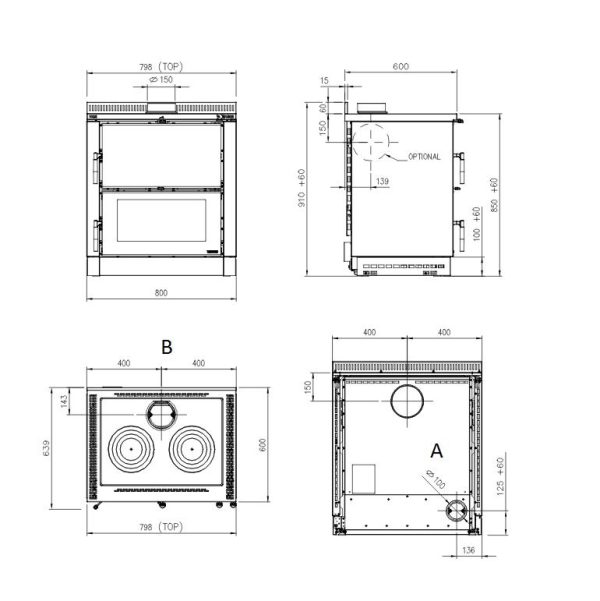 verona in a wymiar 600x601 - Küchenofen – Küchenherd La Nordica Verona XXL zum Einbau in Küchenmöbel ANTHRACITE BLACK