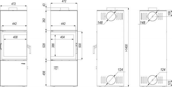 quadrom wymiary 600x306 - Stove Defro Home Quadroom black