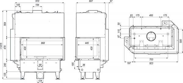 riva me bl bp g 600x273 - Wkład kominkowy z płaszczem wodnym DEFRO RIVA ME BL G SHORT 19kW