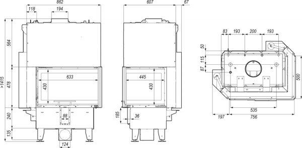 riva sm bl bp g 600x295 - Wkład kominkowy z płaszczem wodnym DEFRO RIVA SM BP G SHORT 16kW czarny