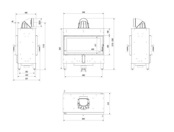lucy 16tunel 600x457 - Kominek powietrzny stalowy KRATKI LUCY tunel 16 kW Ø 200
