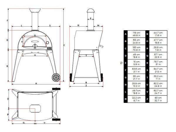 ciao wym podstawa 600x450 - Piec do pizzy Alfa Forni CIAO szary z podstawą