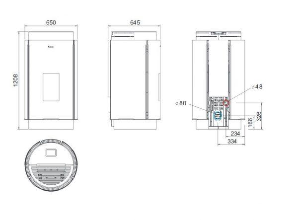 wymiar lila 600x443 - Kachle na pelety LILA 8kW