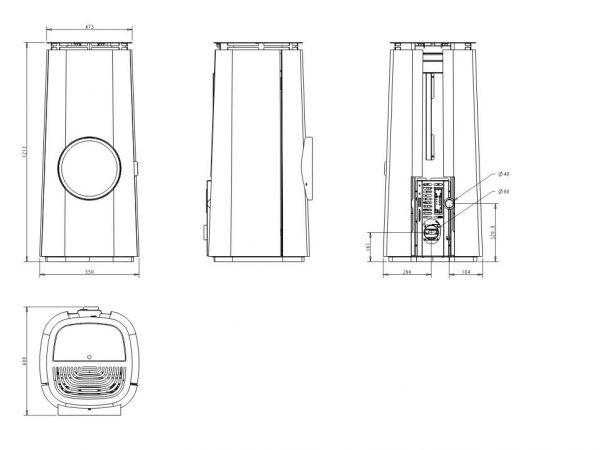 wymiar rise 600x450 - Kachle na pelety RISE 8kW