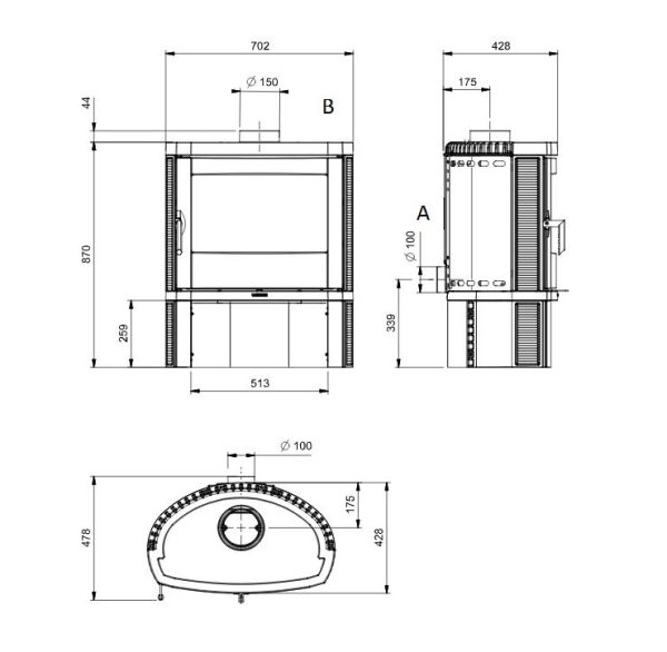 Jennifer wymiary 600x586 - Kachle na drevo La Nordica Jennifer 2.0 7,5kW