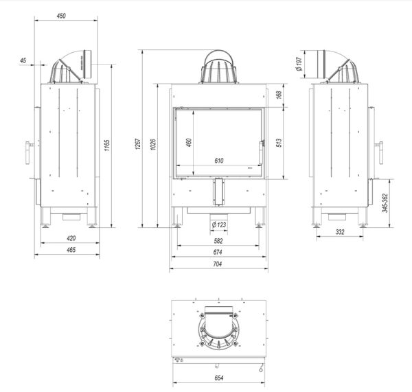 lucy 12 600x571 - Kominek powietrzny stalowy KRATKI LUCY 12 kW Ø 200