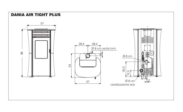 dania plus wymiat 600x369 - Piecyk Dania Air Tight PLUS  do domów pasywnych