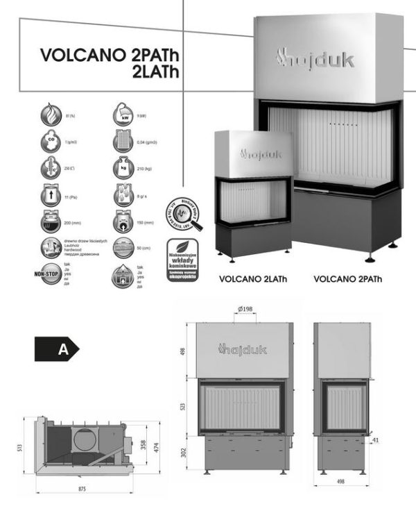 Karta Volcano 2LATh 600x736 - Hajduk Volcano 2PATh ​​​​Kamineinsatz