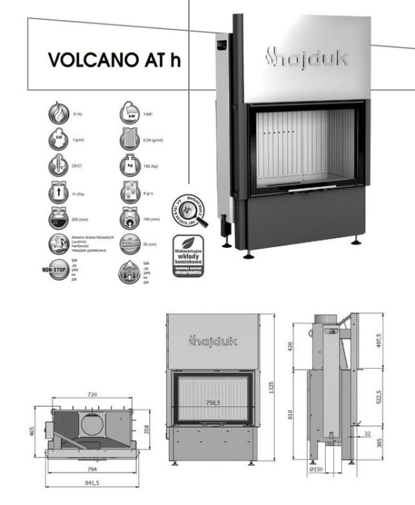 Karta Volcano ATH czarna ceramika 600x730 - Krbová vložka Hajduk Volcano ATh, čierna keramika