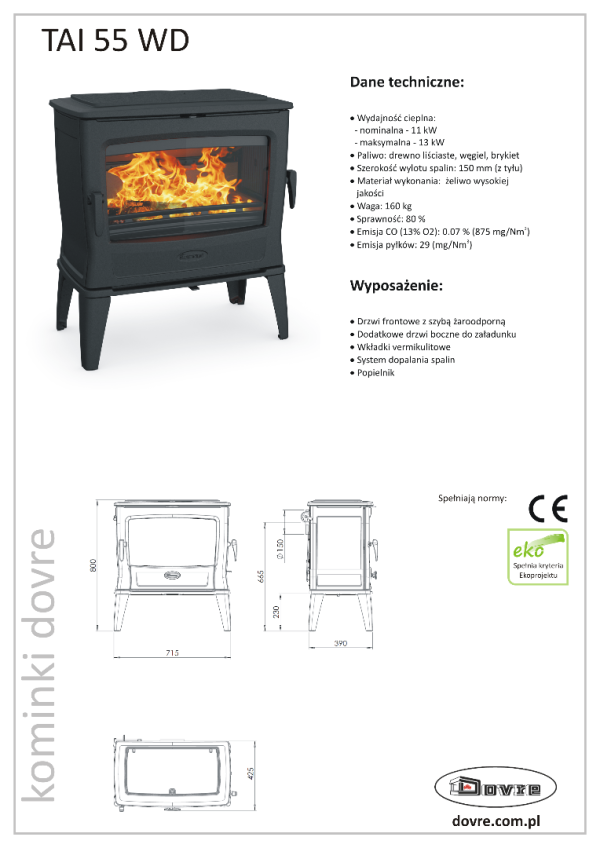 tai 55 600x848 - Piecyk na drewno Dovre TAI 55 WD