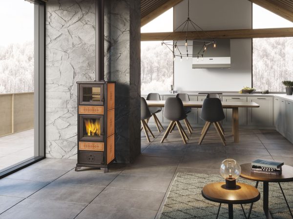 DECOR C cuoio 600x450 - Free-standing wood-burning stove DECOR C with oven. Honey ceramics