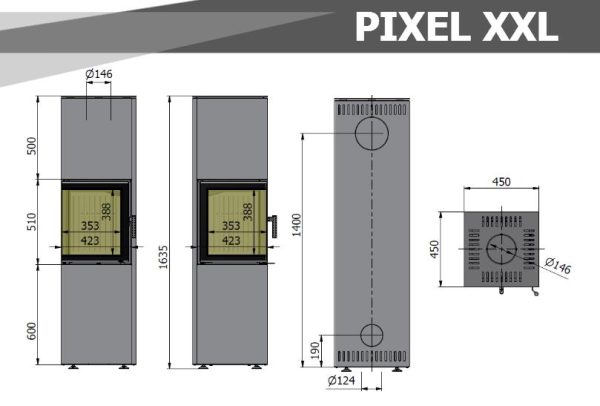 pixel xxl wymiary 600x406 - Kaminöfen Hajduk PIXEL XXL