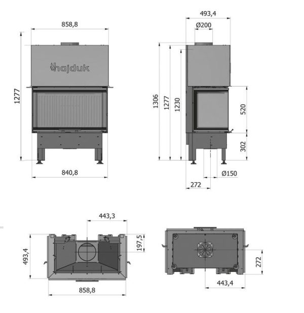 Volcano 3ATh wymiary 600x618 - Fireplace insert Hajduk Volcano 3ATh