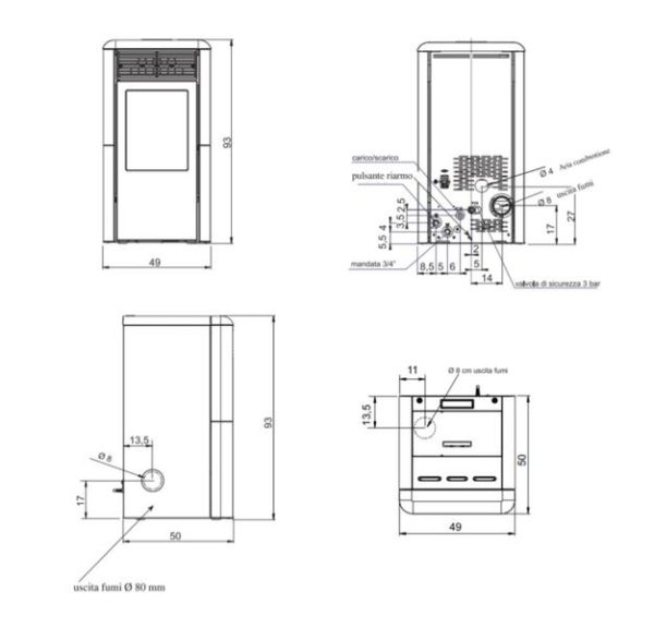 wymiary 600x576 - Piecyk na pellet z płaszczem wodnym 10 kW EK63 Spot100 H