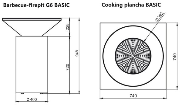 artiss g6 basic wymiary 600x352 - Záhradný krb a gril Artiss G6 BASIC corten