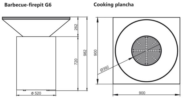 artiss g6 wymiary 600x329 - Fireplace and garden grill Artiss G6 graphite