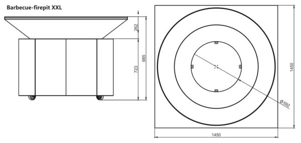 artiss xxl wymiary 600x286 - Palenisko-grill ogrodowy Artiss XXL corten