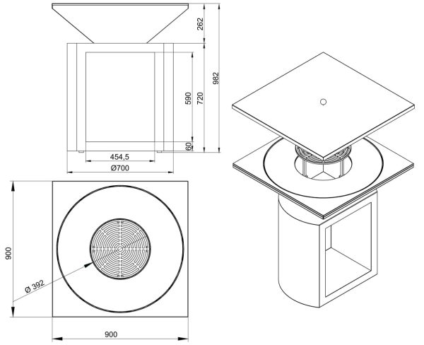 grill g2 schemat 600x488 - Garden hearth grill Artiss G2 graphite