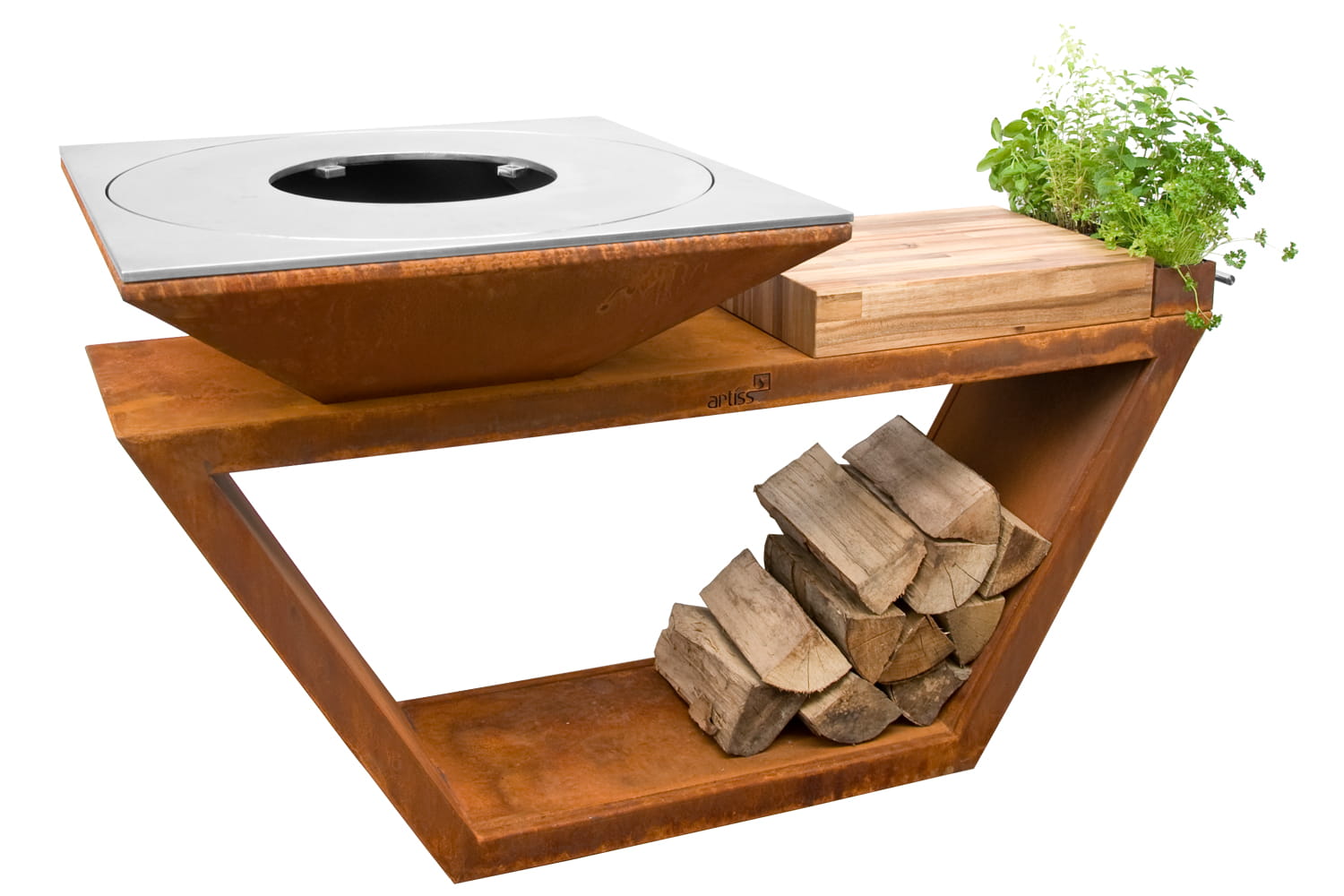 grill g4 corten blat drewniany 1 - Wkład kominkowy HITZE Albero 16 kW AL16R.H-D prawy