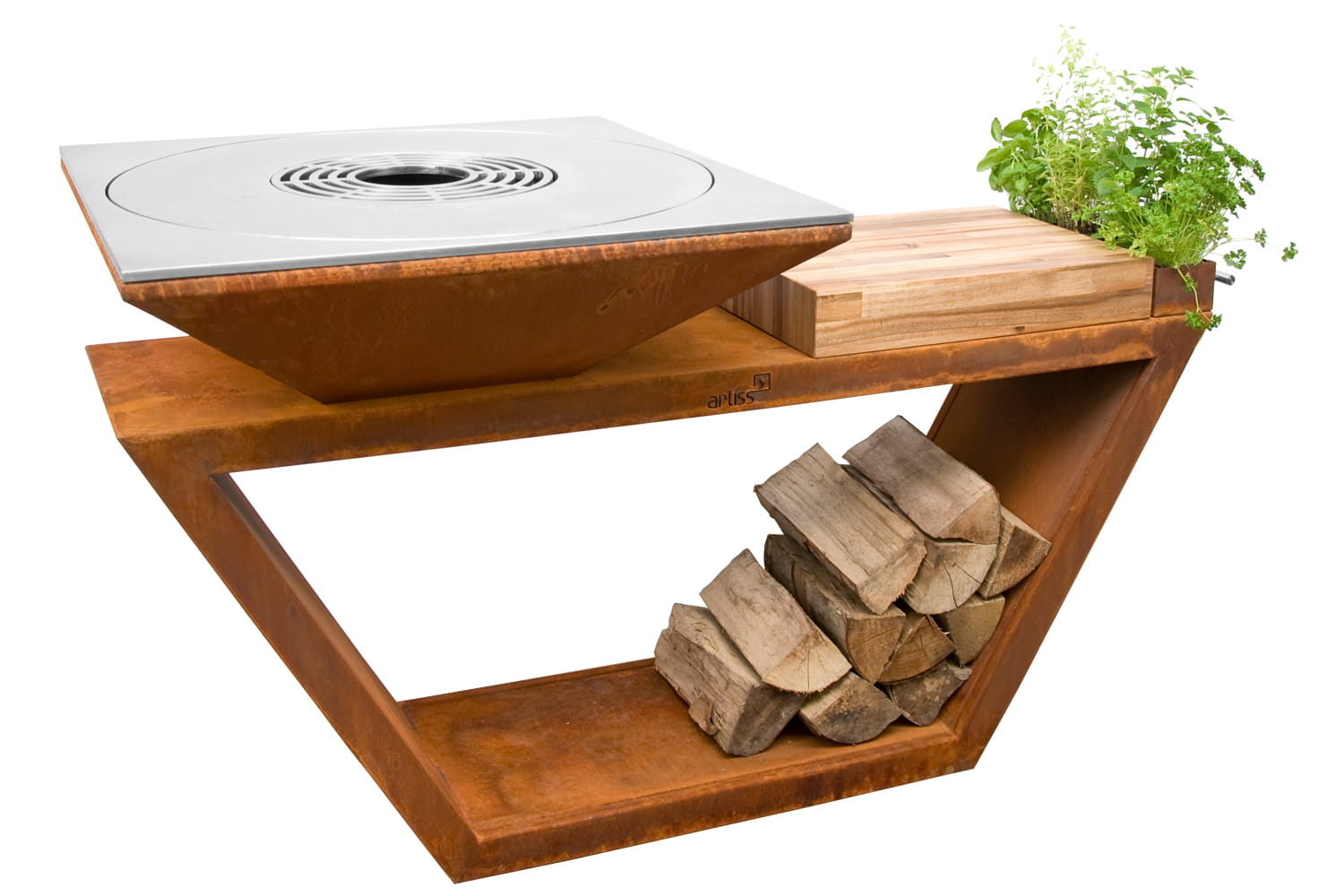 grill g4 corten blat drewniany 1a 600x400 - Garden fireplace and grill Artiss G4 corten