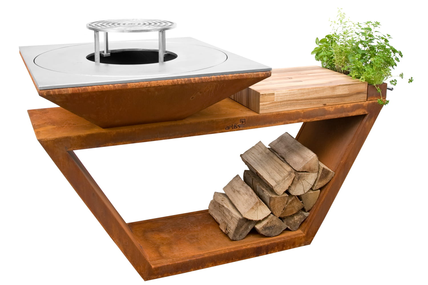 grill g4 corten blat drewniany 1b 600x400 - Garden fireplace and grill Artiss G4 corten