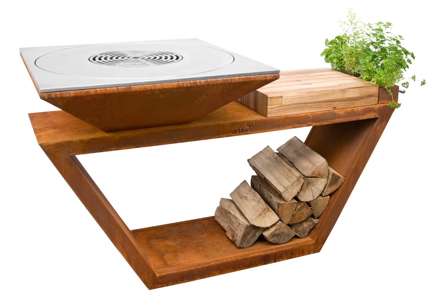 grill g4 corten blat drewniany 1c 600x400 - Garden fireplace and grill Artiss G4 corten