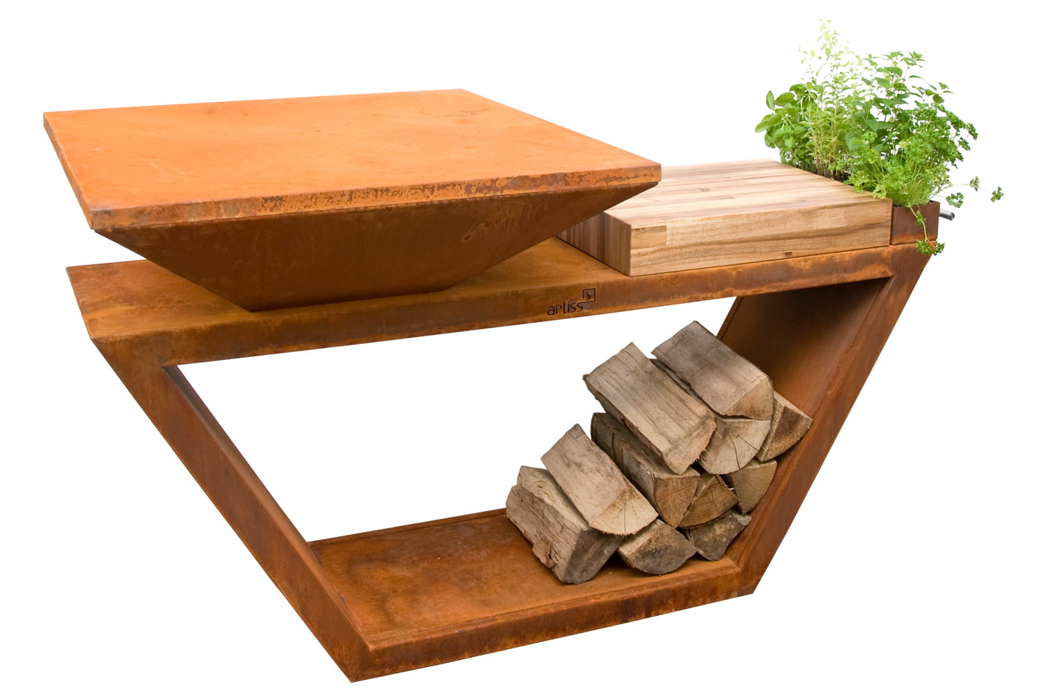 grill g4 corten blat drewniany 1d 600x400 - Garden fireplace and grill Artiss G4 corten