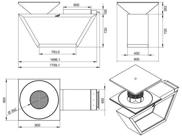 grill g4 schemat 600x451 - Ohnisko a záhradný gril Artiss G4 graphite